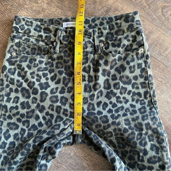 Good American Jeans High Rise Leopard Sage 4 Animal Printnt - Picture 7 of 8